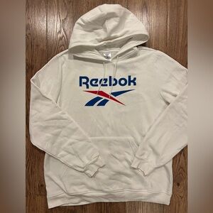 NWOT Reebok Mens Hoodie Pullover White Solid Pattern Logo Size XL